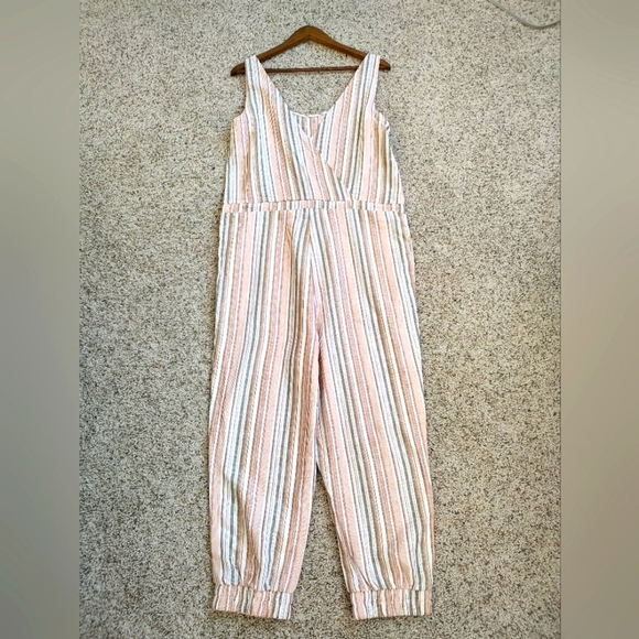 Anthropologie Pants - Drew Anthropologie Striped Linen Blend Sleeveless Raw Hem Jumpsuit